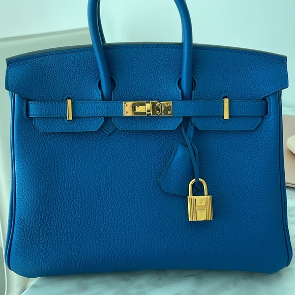 Birkin HERMES 25 Bleu France 100% authentic - Picture 1 of 16